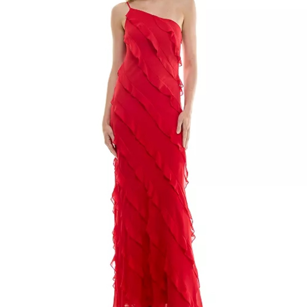 Maxi Red One-Shoulder Wedding Guest Dress